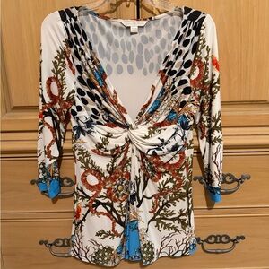 Boston Proper Multicolor V-Neck Long Sleeve Top